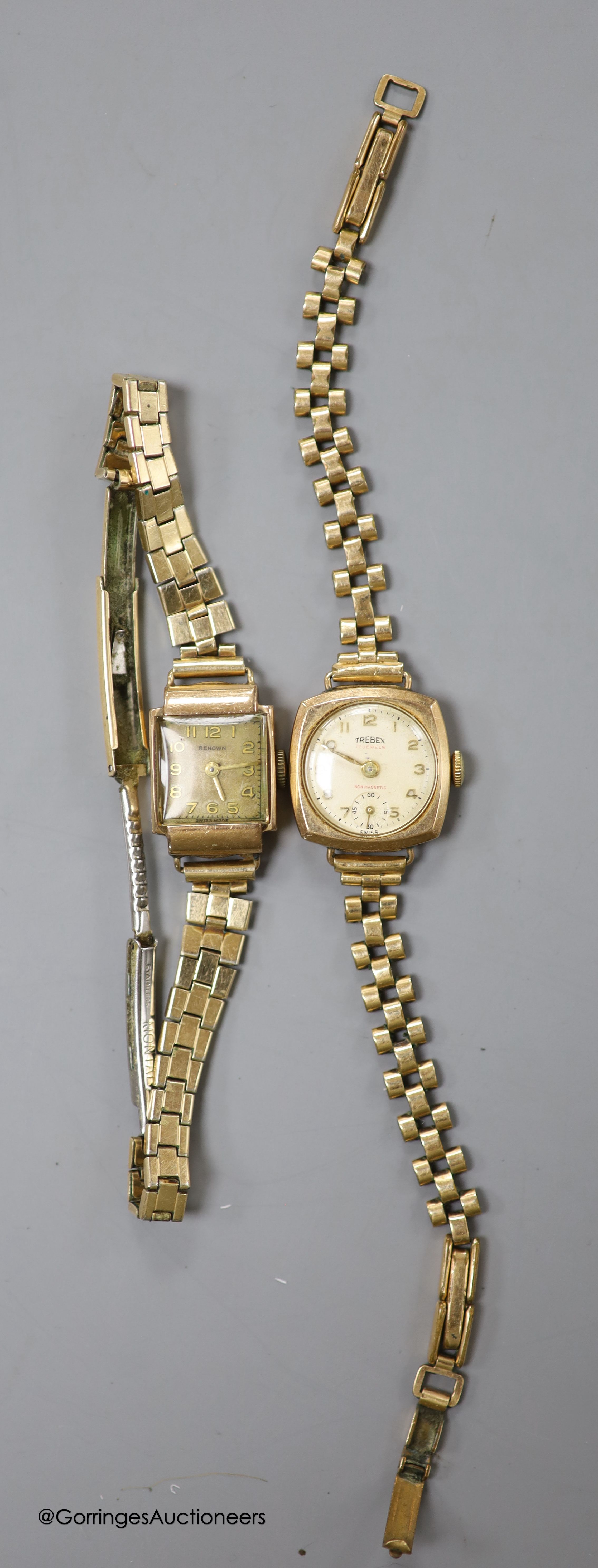 A ladys' Renown 9ct gold-cased wristwatch and a similar Trebex wristwatch